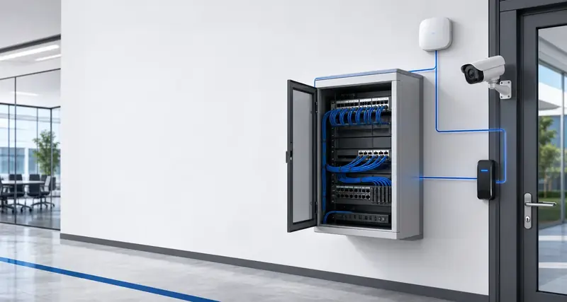 Illustration of network cabling, Wi-Fi, CCTV and access control